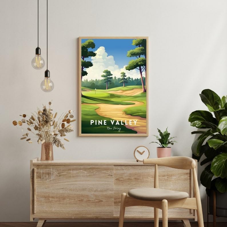 Nationcog Pine Valley Golf Poster, Vintage New Jersey Wall Art Print, Retro Golf Course Landscape Decor, Classic Sports Artwork for Home or Office (Unframed) (27x40)