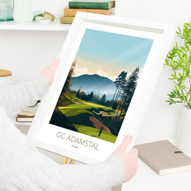Nationcog GC Adamstal Golf Print - Austria - PGA Tour Golf; Mountain Golf Art; Golf Landscape Illustration; Golfer Gift; Modern Golf Artwork; Scenic Golf Painting (Unframed) (24x36)