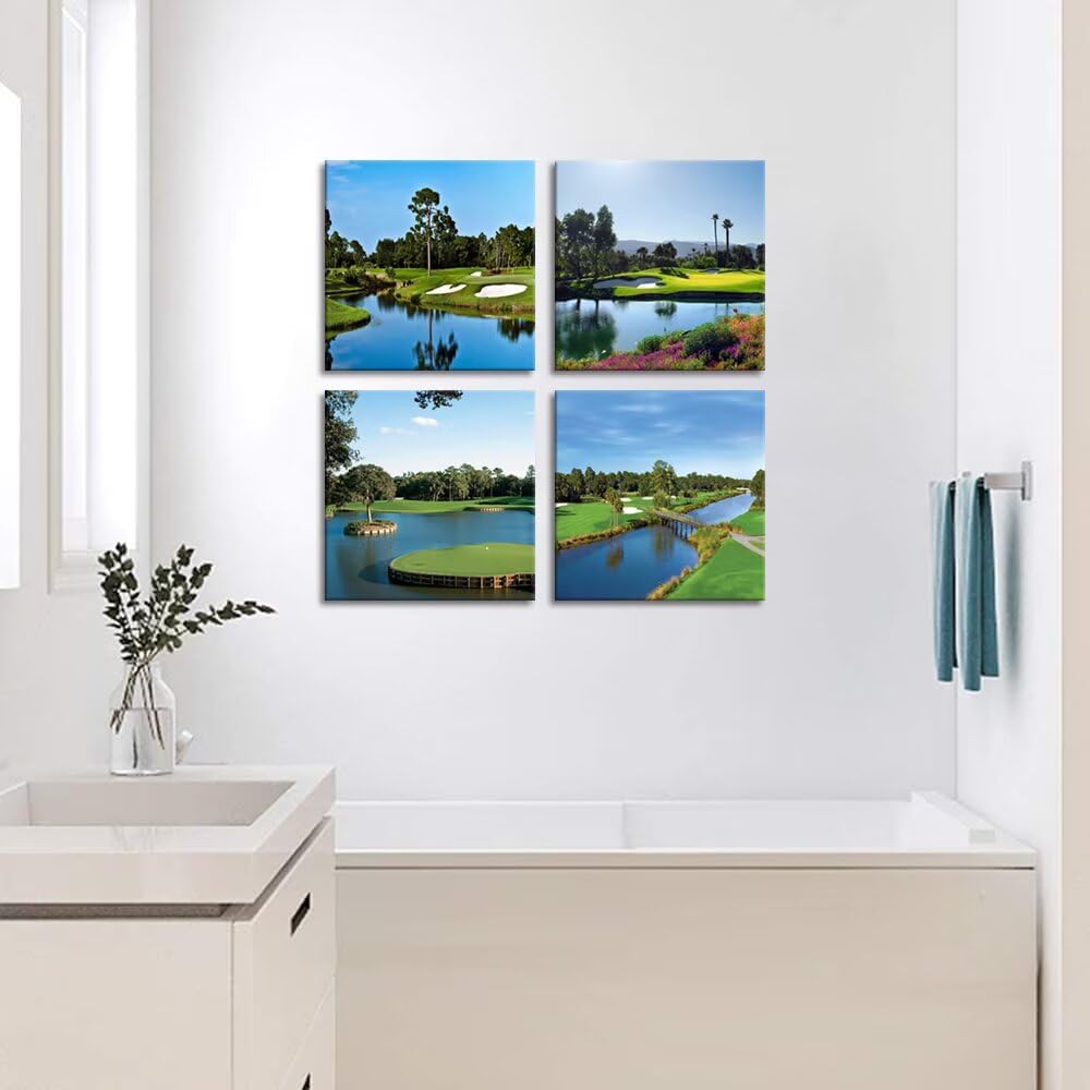 Golf Picture Wall Art Golf Poster Canvas Prints USA Golf Course Artwork Wall Decor for Living Room Bedroom Office Bathroom Home Decorations Framed Ready to Hang (12''W x 12''H x 4)