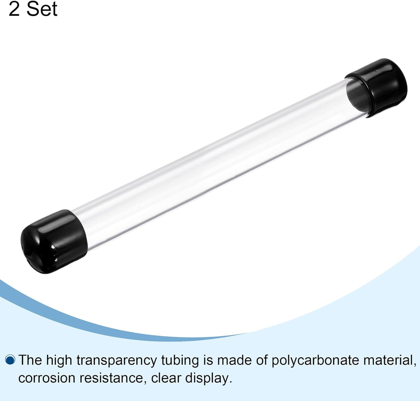 PATIKIL Clear Rigid Tube Round Plastic Tubing with Black Rubber Caps Polycarbonate Water Pipe, 305mm/ 12 Inch Length, 17mmx20mm/0.67"x0.8", 2 Set
