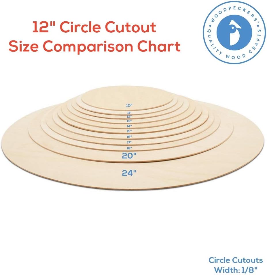 Wood Circles 12 inch, 1/8 Inch Thick, Birch Plywood Discs, Pack of 10 Unfinished Wood Circles for Crafts, Wood Rounds by Woodpeckers