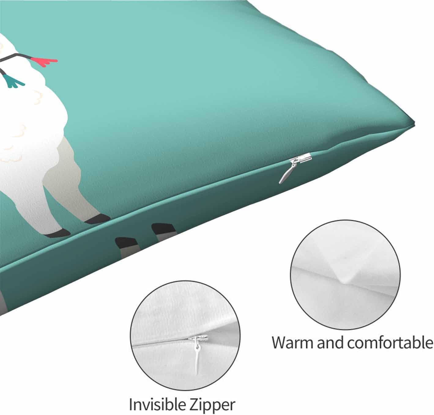 Mugod Rectangle Throw Pillow Cover Cute Cartoon White Llama No Drama,Decorations Cushion Case for Sofa Couch 20x30 Inches Pillowcase