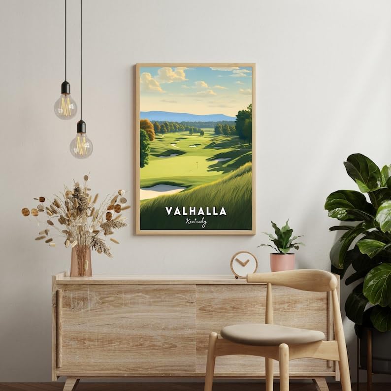Nationcog Valhalla Golf Poster, Vintage Kentucky Travel Wall Art Print, Retro Golf Course Artwork, Classic Sports Decor Gift for Men or Office (Unframed) (9x11)
