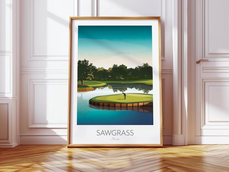 Nationcog TPC Sawgrass Golf Print - Island Green 17th Hole; Golf Poster; Sawgrass Golf Poste; Sawgrass Print; Florida Golf Course; Island Green Artwork (Unframed) (12x18)