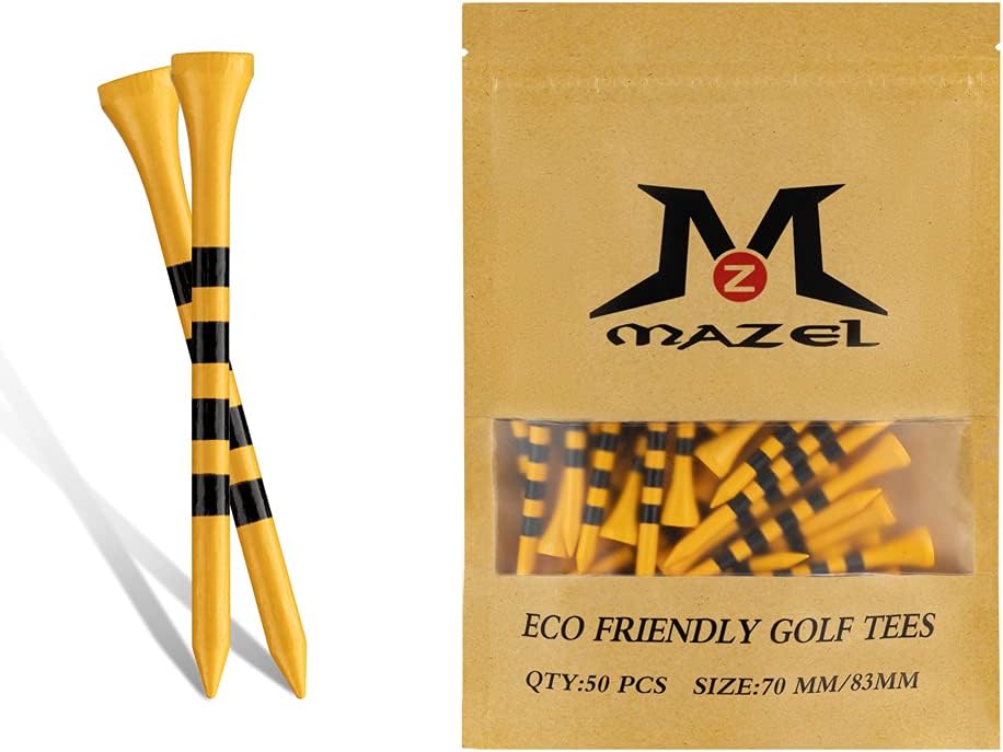 MAZEL Natural Wood/Bamboo Golf Tees 2 3/4 Inch & 3 1/4 Inch,Pack 50 or 120,Reduce Friction & Side Spin,More Stable Golf Tees