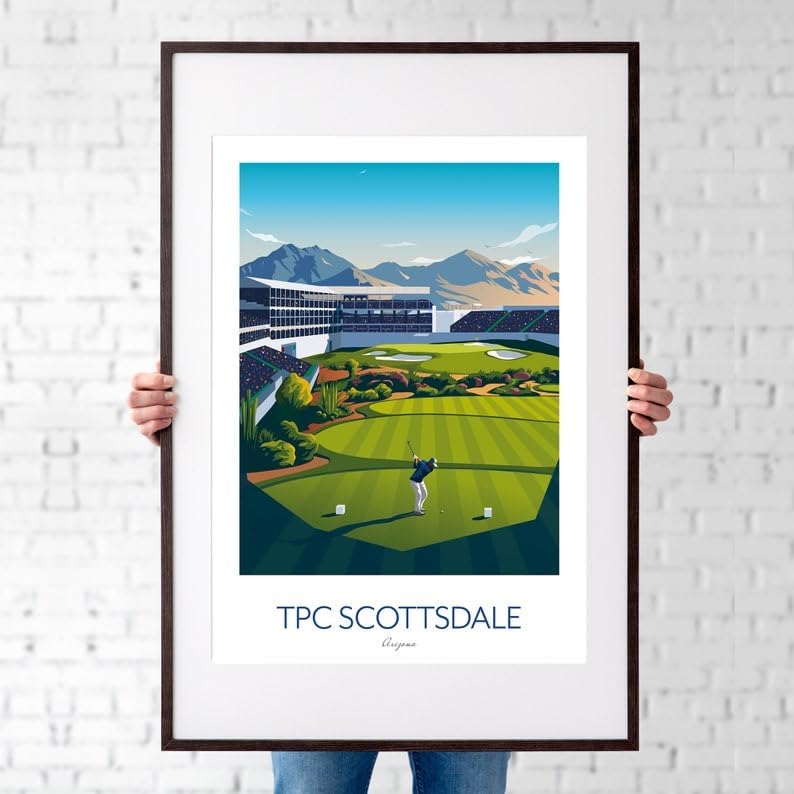 Nationcog TPC Scottsdale Golf Print Arizona - WM Phoenix Open - Stadium Course 16th Hole; TPC Scottsdale Golf Poster; Scottsdale Golf Course Art; Arizona Golf Artwork (Unframed) (24x36)