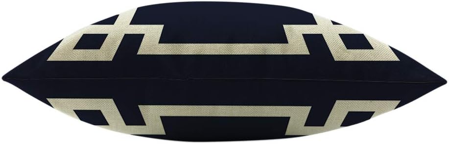 Mugod Greek Key Border Throw Pillow Meander Art Ancient Greek Fret White Navy Blue Black Cotton Linen Square Cushion Cover Standard Pillowcase 18x18 Inch for Home Decorative Bedroom/Living Room/Car