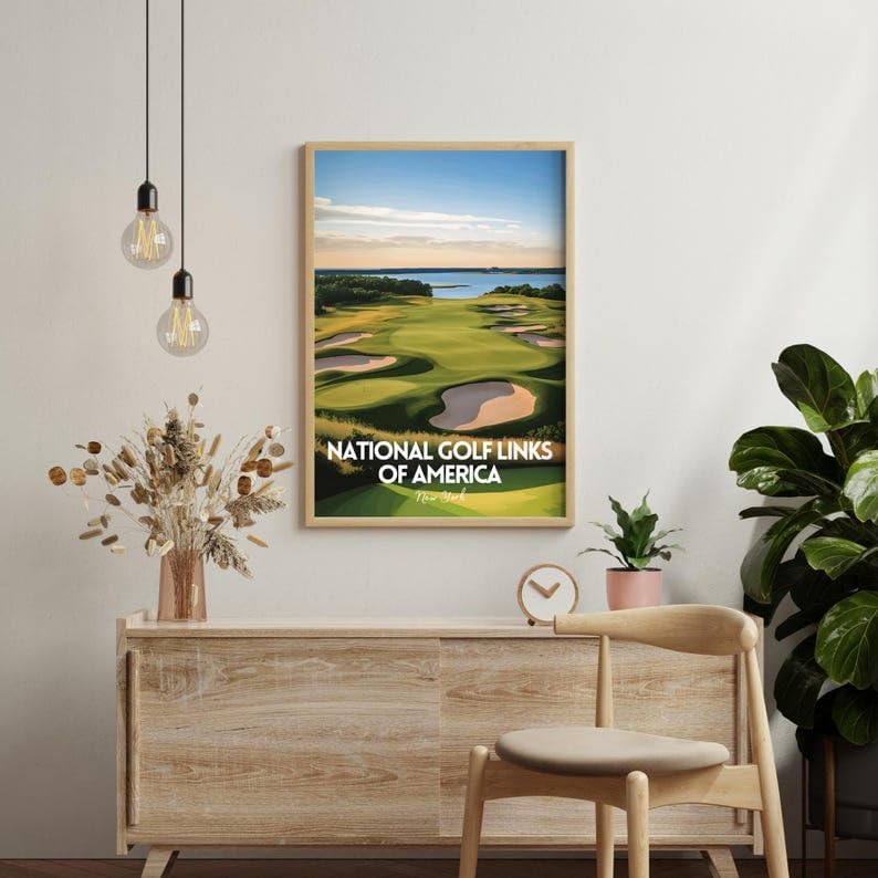 National Golf Links of America Wall Art, New York Coastal Course Poster for Office or Living Room, Vintage Golf Decor, Golf Gift for Dad, Husband, or Sports Lovers (Unframed) (9x11)