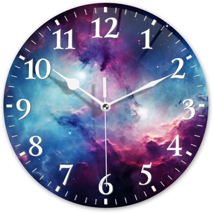 Nebula Wall Clock Non-Ticking Silent Clocks Battery Operated Analog Decor Clock for Home-Amazing Nebula with Blue and Purple Colors(12inch)