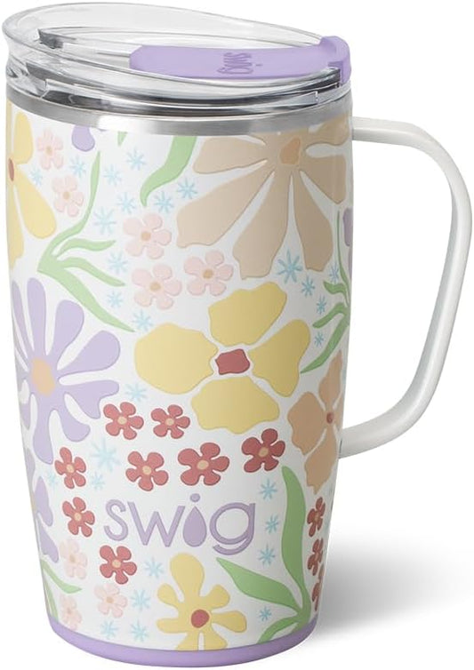 Swig Life 18oz Travel Mug, Insulated Tumbler with Handle and Lid, Cup Holder Friendly, Dishwasher Safe, Stainless Steel, Travel Coffee Cup (Fresh Cut)