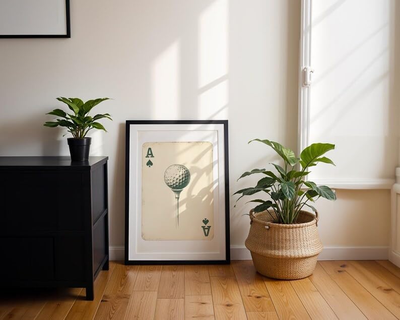 Nationcog Vintage Golf Playing Card Wall Art, Retro Ace of Spades Sports Print for Bar, Office or Game Room Decor, Classic Golfer Poster with Tee Time Theme (Unframed) (20x30)