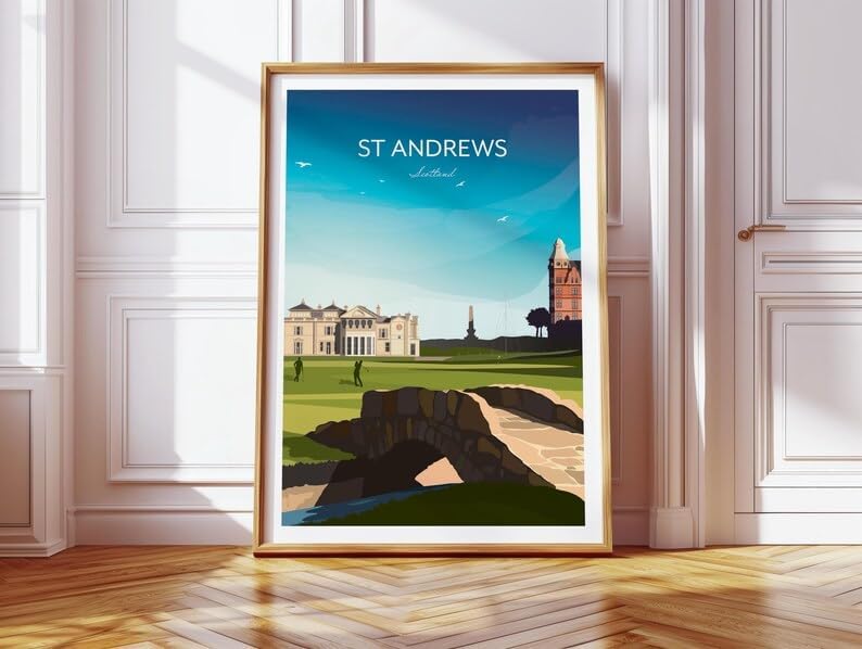 Nationcog Golf Print of St Andrews 18th Hole - Scotland, St Andrews Golf Poster, Vintage Golf Travel Poster, Scotland Golf Course Art, Golf Course Wall Art, St Andrews Print (Unframed) (9x11)