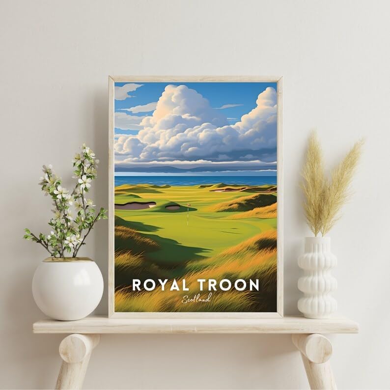 Nationcog Royal Troon Golf Poster, Vintage Scotland Travel Wall Art Print, Retro Golf Links Artwork, Classic Sports Decor Gift for Enthusiasts (Unframed) (12x18)