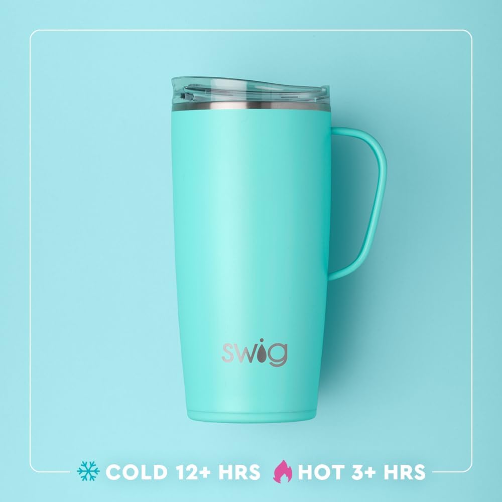 Swig Life 22oz Travel Mug, Insulated Tumbler with Handle and Lid, Cup Holder Friendly, Dishwasher Safe, Stainless Steel, Travel Coffee Cup, Insulated Mug with Lid (Bazaar)
