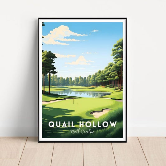 Nationcog Quail Hollow Golf Poster, Vintage North Carolina Wall Art Print, Retro Golf Course Landscape Decor, Sports Artwork for Man Cave or Office (Unframed) (16x24)