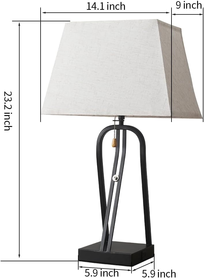 Table Lamp with Photo Frame Design, USB-C and USB-A Ports, Black, Modern Farmhouse Style