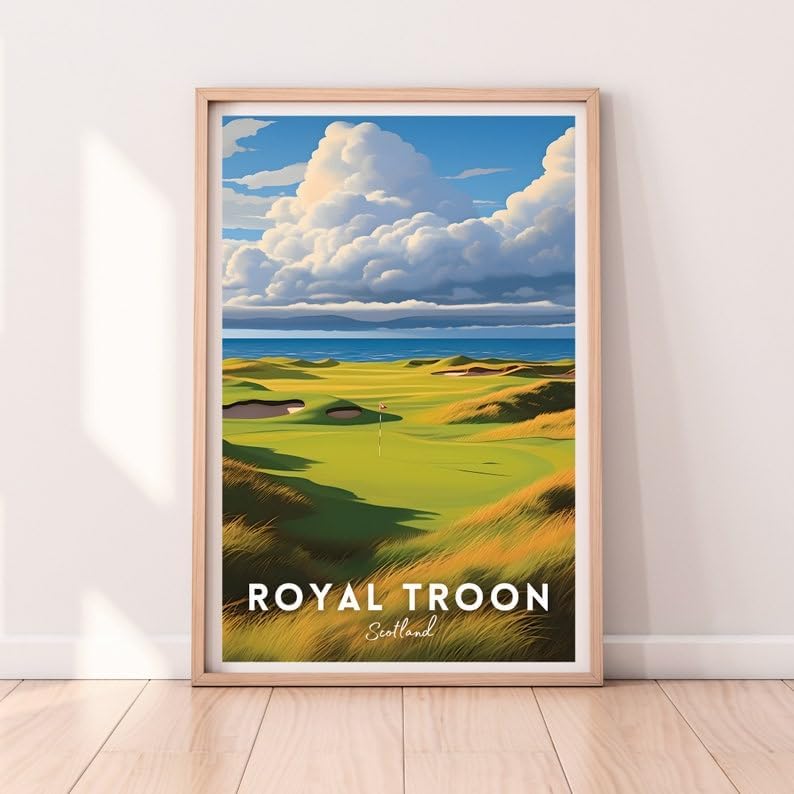 Nationcog Royal Troon Golf Poster, Vintage Scotland Travel Wall Art Print, Retro Golf Links Artwork, Classic Sports Decor Gift for Enthusiasts (Unframed) (27x40)
