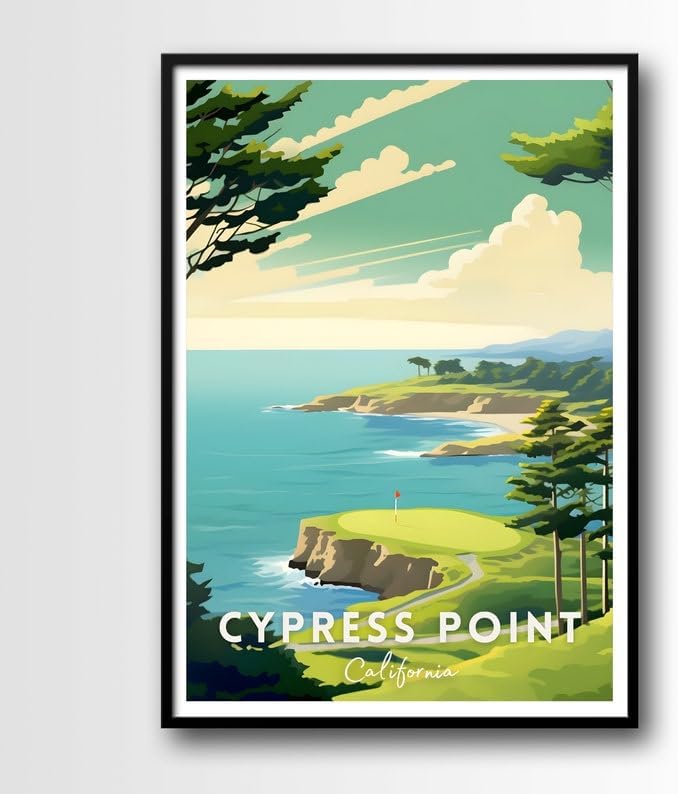 Nationcog Cypress Point Golf Course Poster, Vintage California Wall Art Print, Retro Coastal Landscape Decor, Classic Sports Artwork for Home or Office (Unframed) (27x40)