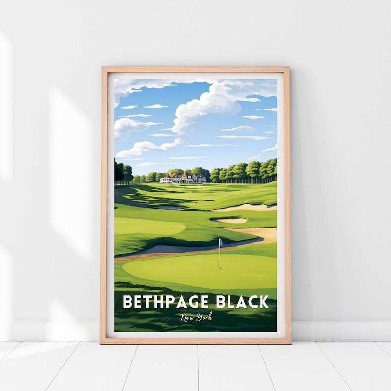 Nationcog Bethpage Black Golf Poster, Vintage New York Wall Art Print, Retro Golf Landscape Decor, Classic Artwork for Living Room, Office or Man Cave (Unframed) (20x30)