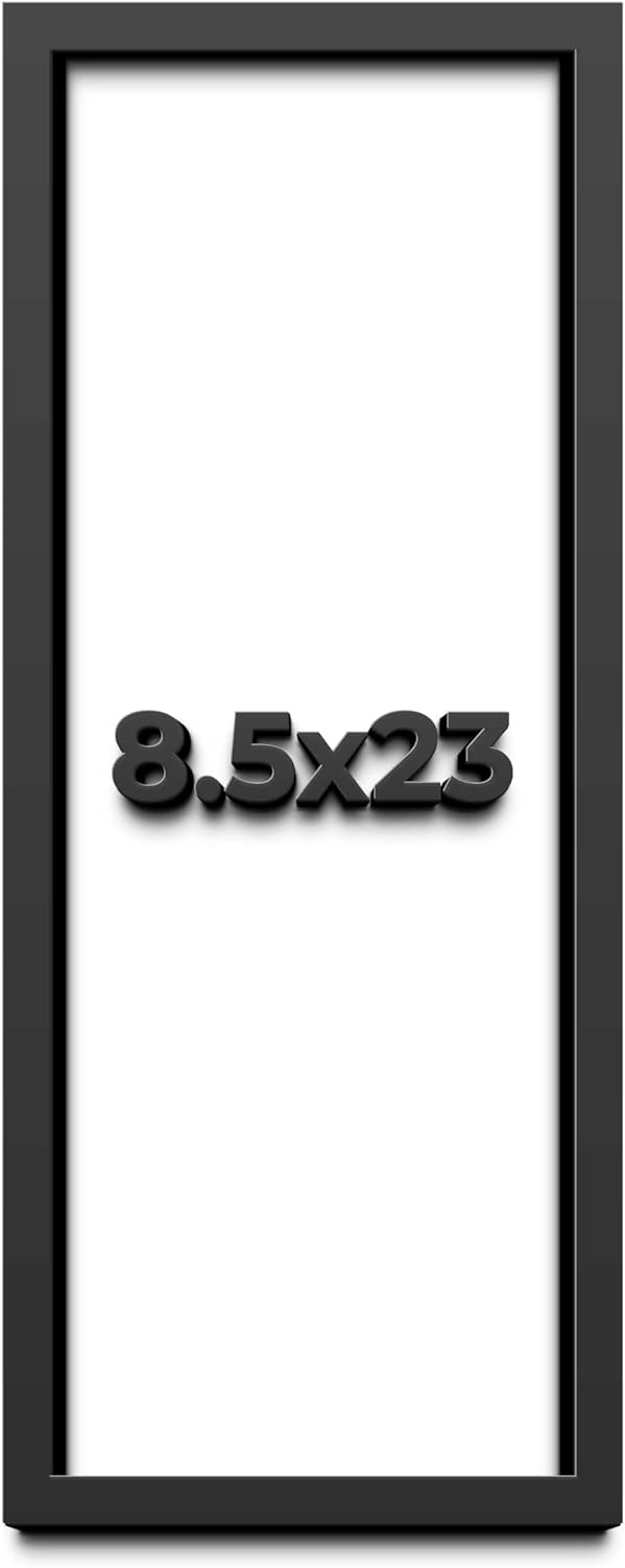 8.5x23 Shadow Box Black Solid Wood Display Frame with White Acid-Free Backing UV Acrylic & Hanging Hardware - with 3/4" Usable Depth