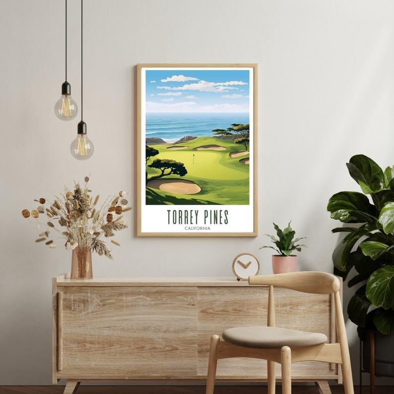 Nationcog Torrey Pines Golf Wall Art Poster, California Scenic Coastal Course Print for Office or Bedroom, Ocean View Decor for Men, Great Dad Gift, Golf-Themed Room Accent (Unframed) (16x24)