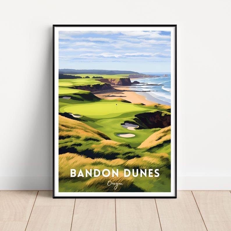 Nationcog Bandon Dunes Golf Wall Art Poster, Oregon Coastal Course Print with Rugged Ocean Views, Vintage Decor for Office or Bedroom, Ideal Gift for Dad or Husband (Unframed) (24x36)