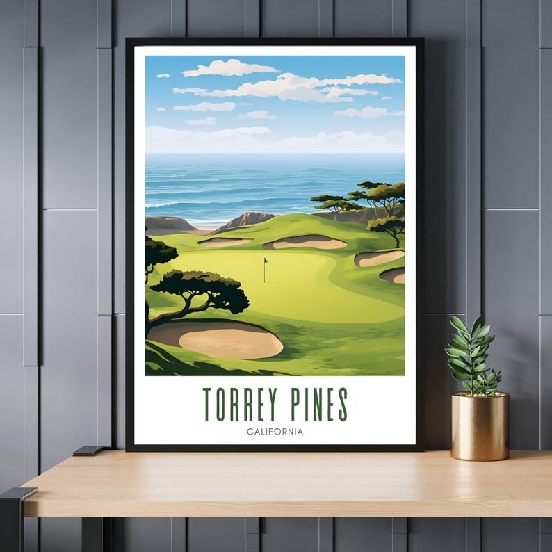 Nationcog Torrey Pines Golf Wall Art Poster, California Scenic Coastal Course Print for Office or Bedroom, Ocean View Decor for Men, Great Dad Gift, Golf-Themed Room Accent (Unframed) (27x40)