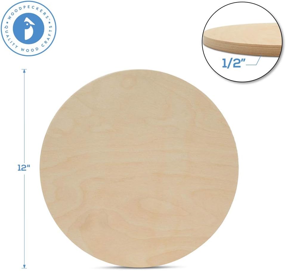 Wood Circles 12 inch 1/2 inch Thick, Unfinished Birch Plaques, Pack of 25 Wooden Circles for Crafts and Blank Sign Rounds, by Woodpeckers