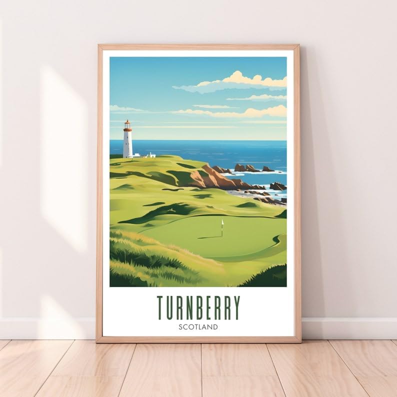 Nationcog Turnberry Golf Wall Art, Scotland Lighthouse Course Print for Home or Office, Vintage Coastal Decor for Men, Gift Idea for Dad, Husband, or Golf Fans (Unframed) (16x24)
