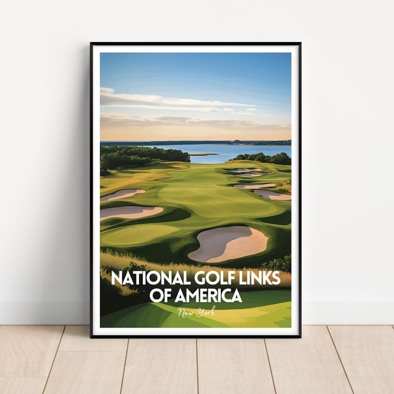 National Golf Links of America Wall Art, New York Coastal Course Poster for Office or Living Room, Vintage Golf Decor, Golf Gift for Dad, Husband, or Sports Lovers (Unframed) (9x11)