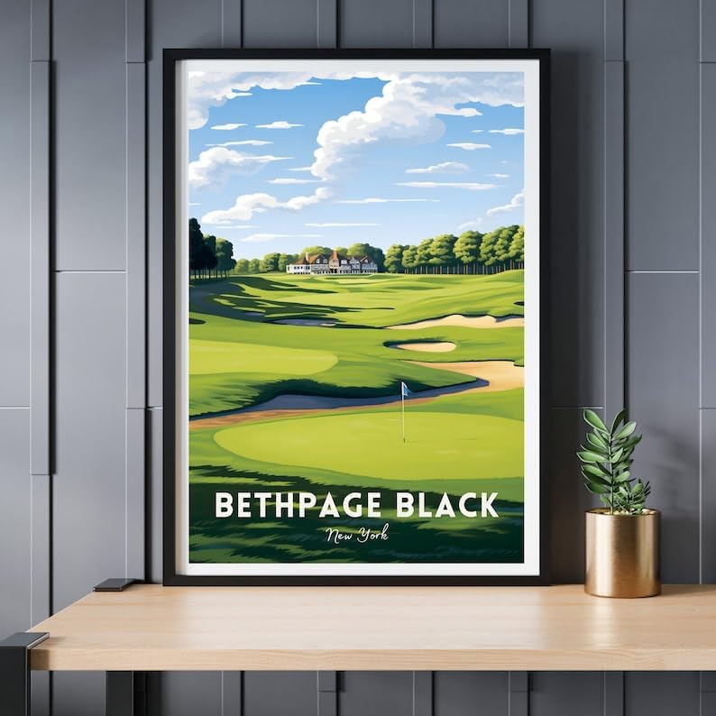 Nationcog Bethpage Black Golf Poster, Vintage New York Wall Art Print, Retro Golf Landscape Decor, Classic Artwork for Living Room, Office or Man Cave (Unframed) (20x30)