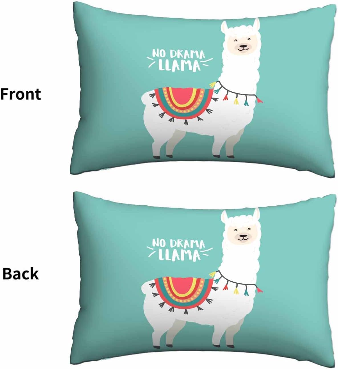 Mugod Rectangle Throw Pillow Cover Cute Cartoon White Llama No Drama,Decorations Cushion Case for Sofa Couch 20x30 Inches Pillowcase