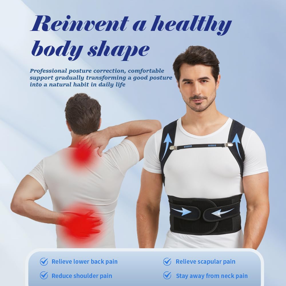 Posture Corrector for Women and Men, Upper and Lower Back Brace for Back, Shoulder, Neck Pain Relief, Fully Adjustable Back Straightener for Scoliosis, Hunchback, Hump, Thoracic, Lumbar Support