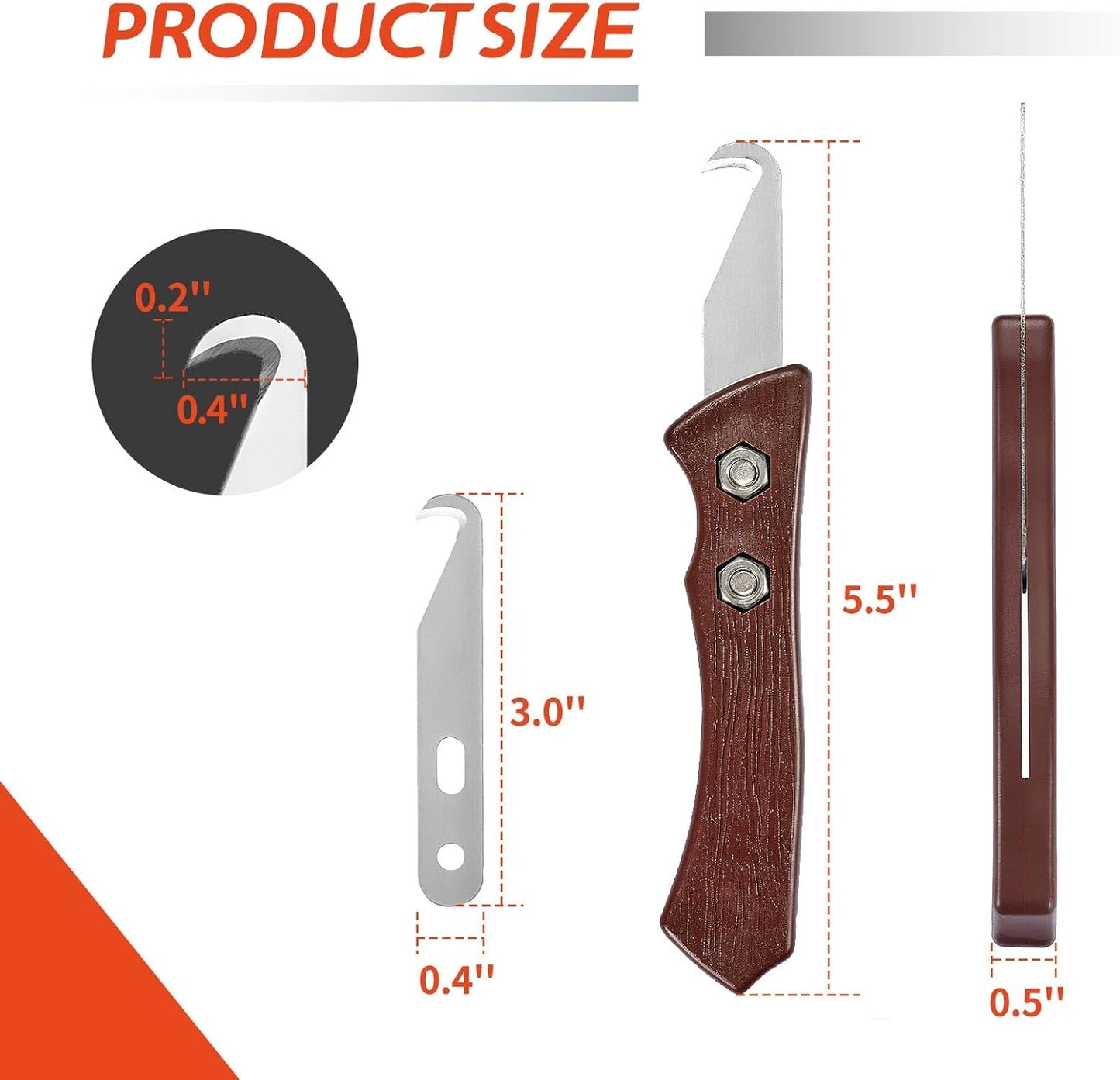 7pcs Club High-Carbon Steel Single-End Hook Knife Set with Wood-Grip Handle & Pre-Lubricated Blades - Golf Club/Bike Grip Removal Tool