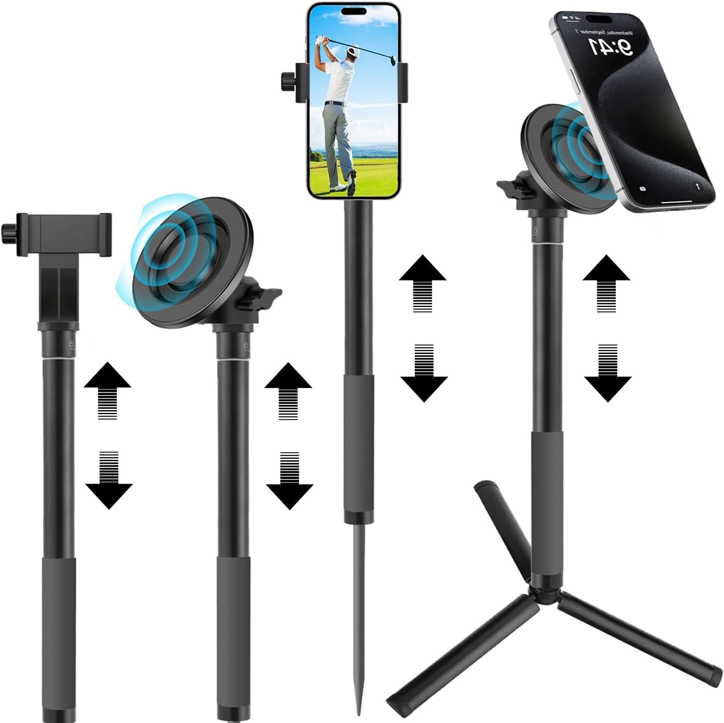 WIGERLON Golf Monopod Stick,Golf Tripod, Golf Recording Stick with Magnetic Phone Holder and a Adjustable Clip Smartphone Holder.irangesports Stick for Golf Swing