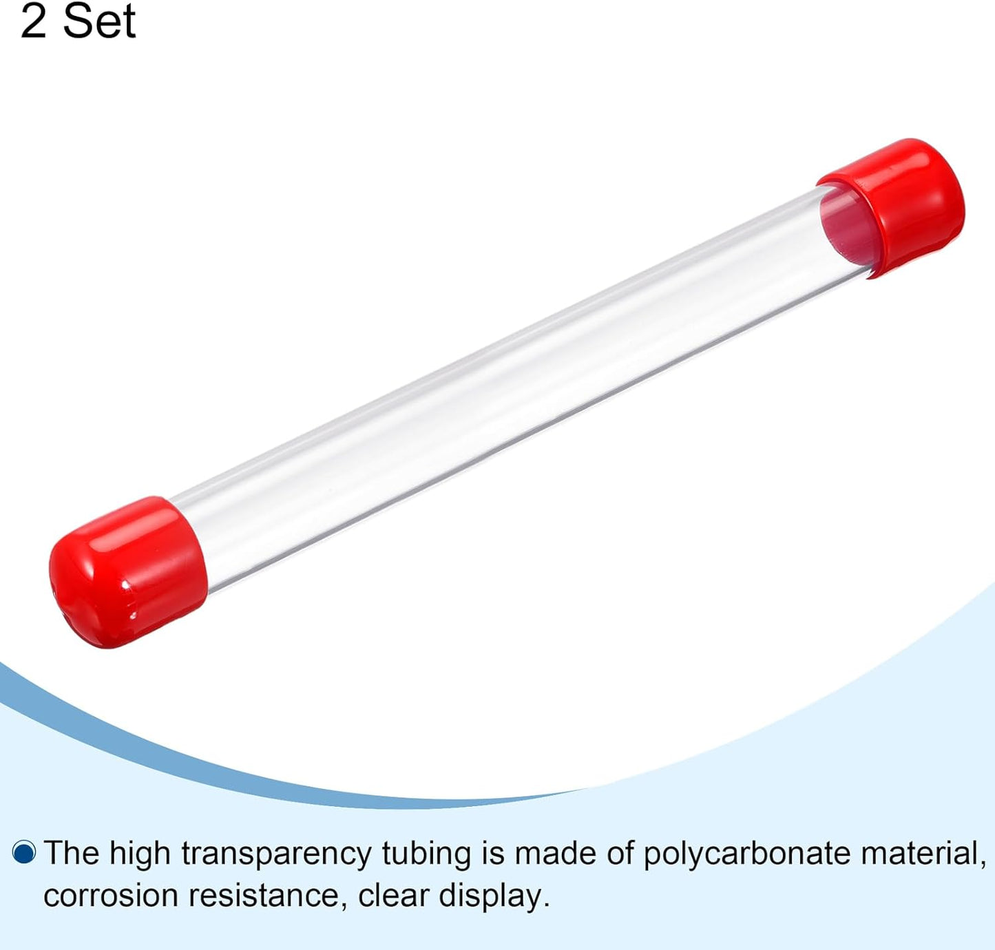 PATIKIL Clear Rigid Tube Round Plastic Tubing with Red Rubber Caps Polycarbonate Water Pipe, 305mm/ 12 Inch Length, 16mmx20mm/0.63"x0.8", 2 Set