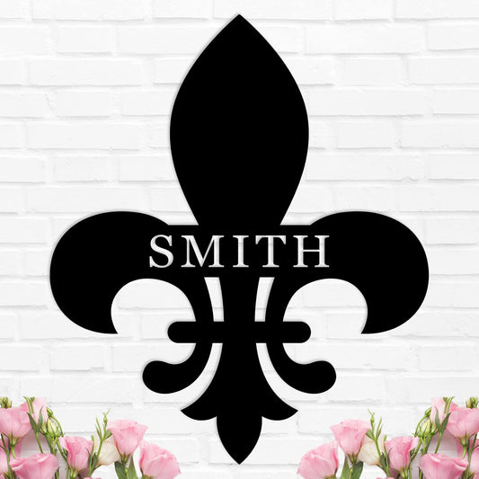 Personalized Fleur de Lis Metal Wall Sign, Personalized Metal Sign, Custom Fleur de Lis Name Signs,Last Name Signs, Custom Front Door Hanger,Wedding Gift