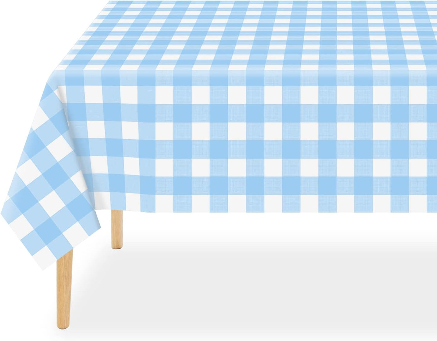 QIKSION Blue Gingham Tablecloth Disposable 3 Pack, 54 x 108 Inch Blue and White Checkered Table Cloth for Rectangle Tables, Plastic Table Cover