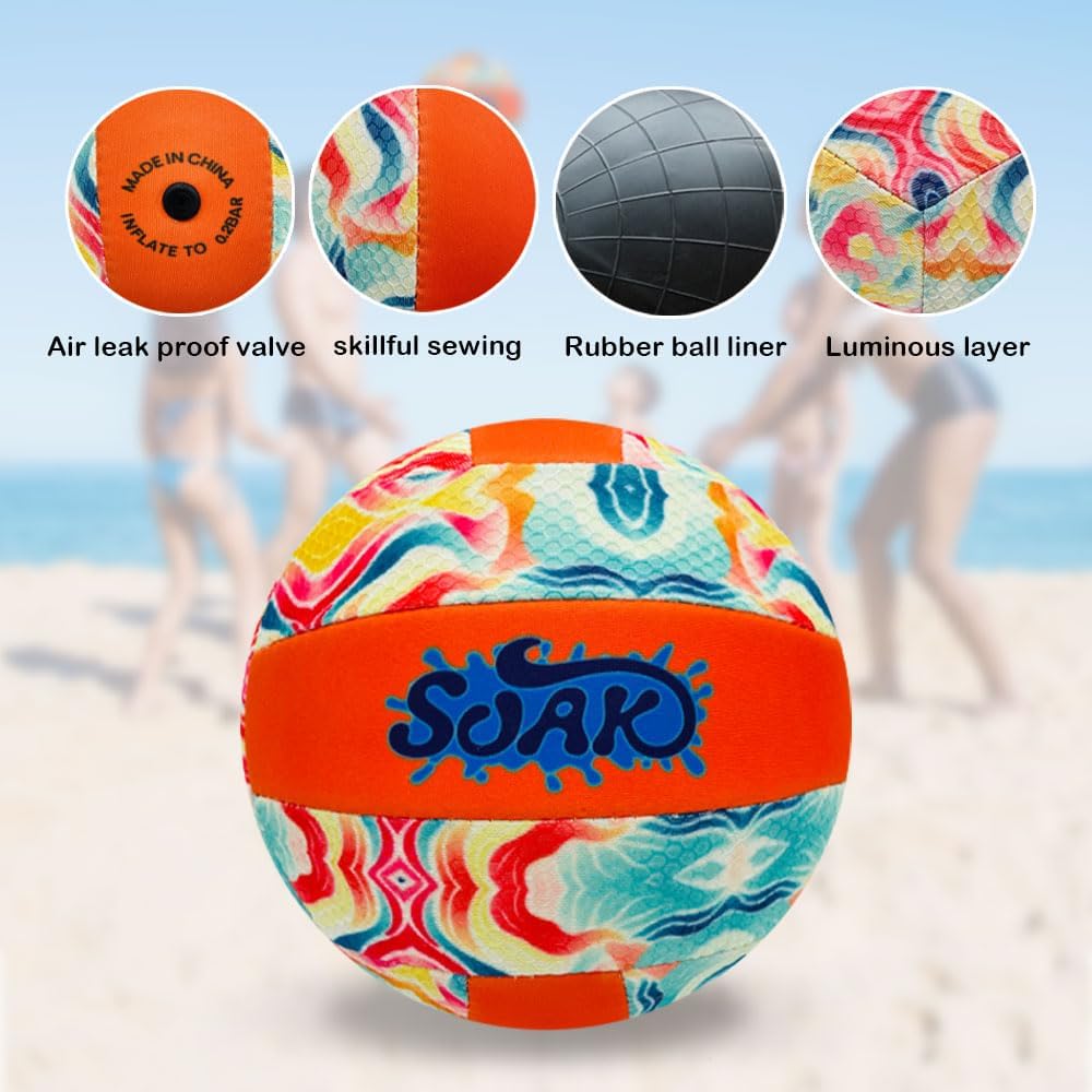 SOAK Soft Beach Volleyball - Glow at Night, Waterproof Indoor Outdoor Volleyball for Adults, Teens, and Volleyball Fans, Official Size 5
