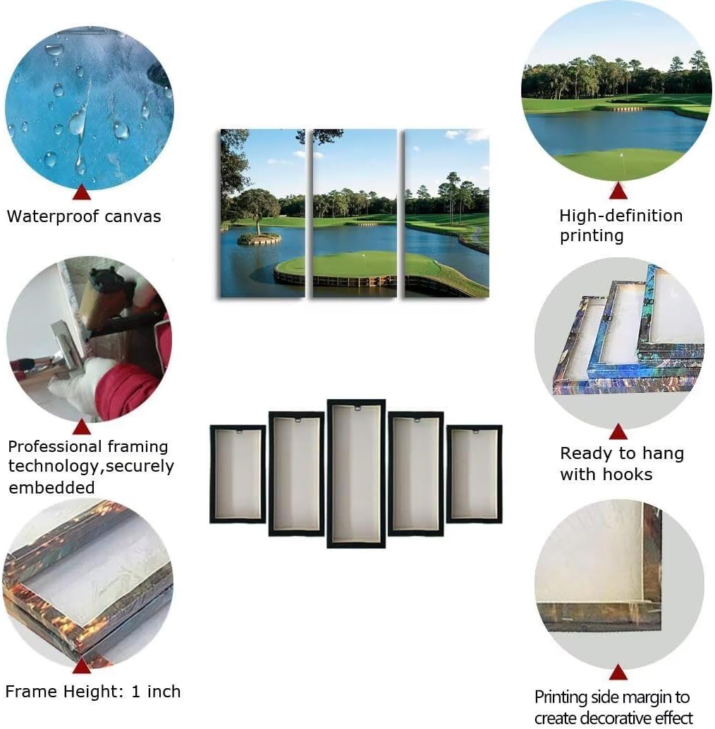 USA Florida Golf Course Canvas Wall Art for Office TPC Sawgrass Golf Course Pictures Posters Wall Decor for Living Room Bedroom Bathroom Home Decorations Framed Ready to Hang(14''W x 28''H x3)