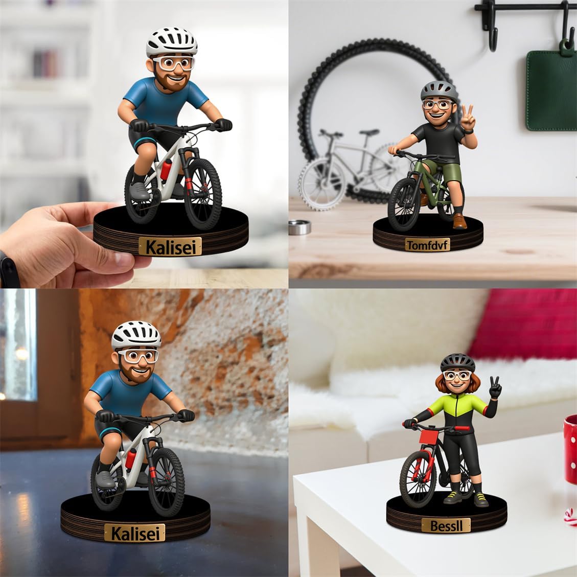 Personalized Mountain Bike Portrait Figurine Decor Custom Bicycles Cartoon Desktop Plaque 2D Biking Rider Photo Acrylic Sculpture Desk Sign Ornament for Men Women Family Couple Christmas Birthday