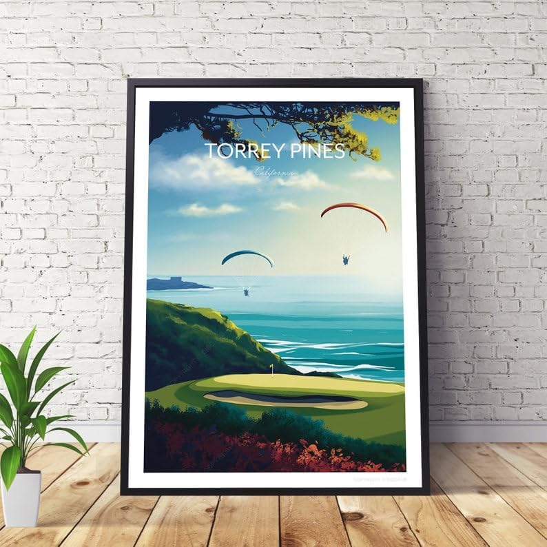 Torrey Pines Golf Poster - San Diego, California Travel Wall Art, Torrey Pines Golf Poster, California Golf Course Print, Golf Art Wall Decor (Unframed) (16x24)