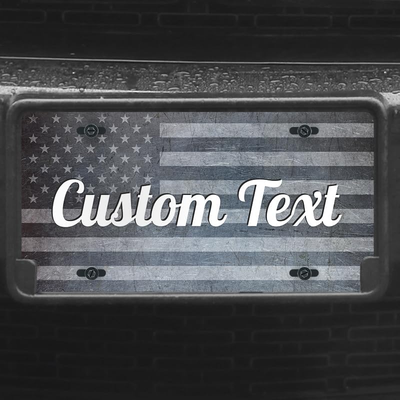 Unique Vanity License Plates | 16 Individual Designs | 3 Sizes (Automobile, Golf Cart, Motorcycle/Bike) | Made in U.S.A. | Custom Car Tags (Grey USA Flag, Golf Cart (7" x 4"))