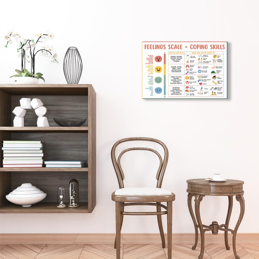 uoyien Feelings Chart For kids Mental Health Posters Help Students Understand Emotions Poster Calm Corner Special Education Classroom Decorations Preschool Classroom Supplies Wood Framed 12x16in