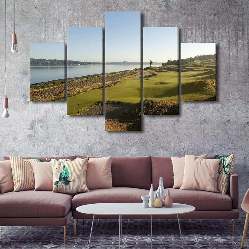 Native American Modern Home Decor Golf Course Pictures Course Scenery Artwork Contemporary Walls Decor Painting 5 Panel Canvas Wall Art for Living Room Bedroom Framed Ready to Hang - 60"W x 40"H