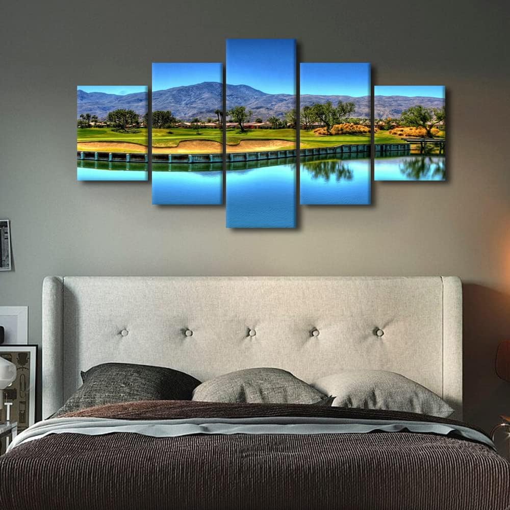 Native American Decor Golf Pictures for Living Room Augusta National Golf Course Paintings Golfing Field Artwork Multi Panel Prints Canvas Wall Art Modern House Decor Framed Ready to Hang-60"W x 32"H