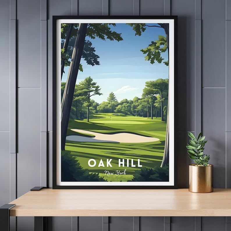 Nationcog Oak Hill Golf Poster, Vintage New York Travel Wall Art Print, Retro Country Club Artwork, Classic Golf Decor for Home, Bar or Office (Unframed) (20x30)
