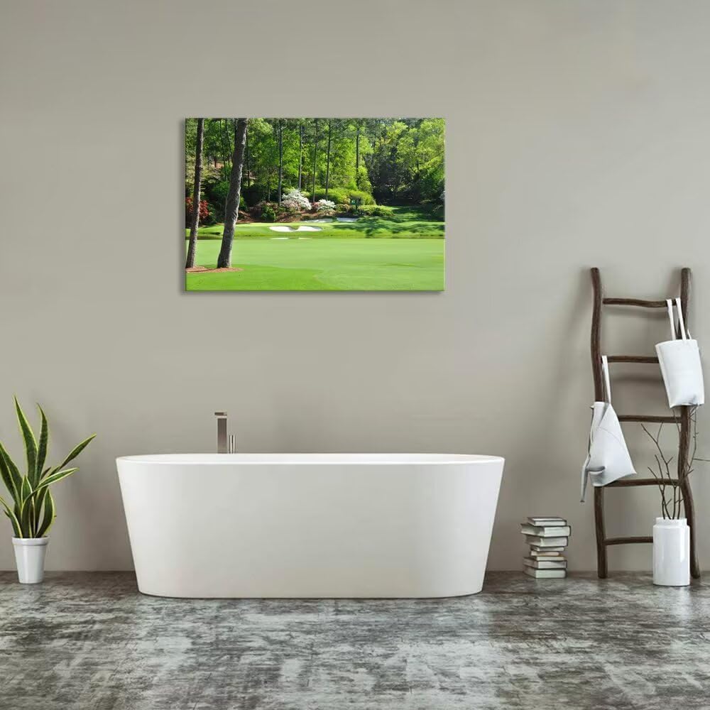 Augusta National Golf Club 12th Hole Wall Art for Living Room Bedroom Bathroom Home Decorations Golf Art Augusta Golf Course Poster Prints Golf Art Framed Ready to Hang(24''H x 36''W)