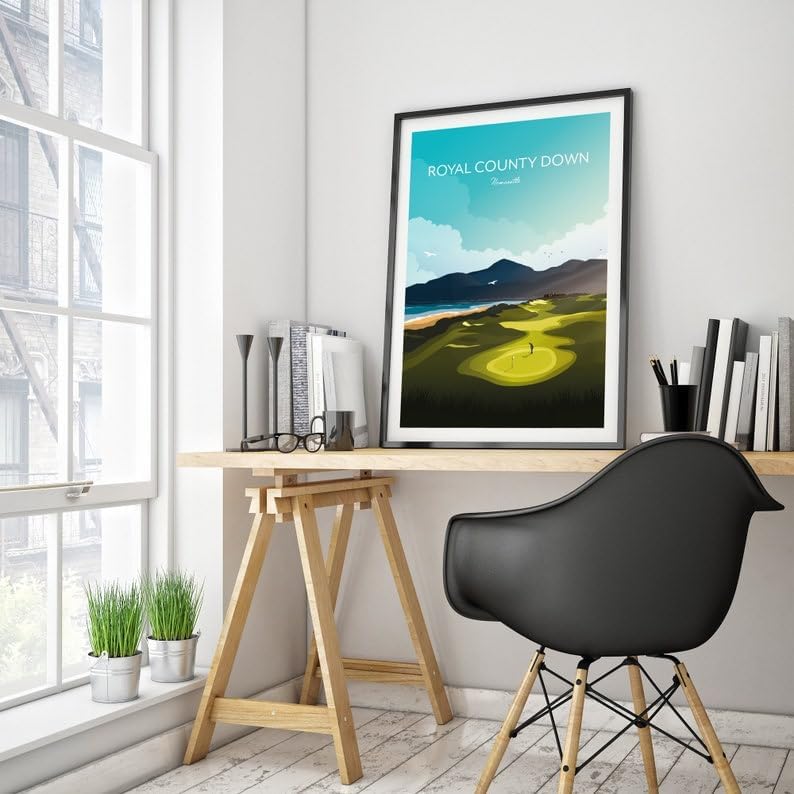 Nationcog Royal County Down Golf Print - Newcastle, Northern Ireland, Royal County Down Poster, Vintage Golf Travel Poster, Scenic Golf Course Art, Golf Course Wall Art (Unframed) (11x14)