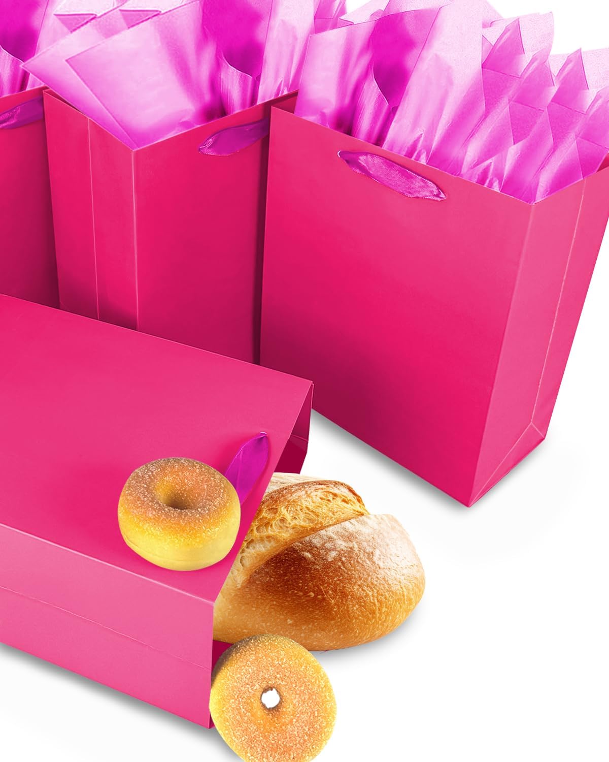 Gcardist Bright Pink Gift Bags with Tissue Paper for Wedding, Birthday, Party Supplies-7.9"x4.3"x9.6" Medium Size Cardboard Gift Bags（16pcs Bags +32pcs Tissue Paper ）